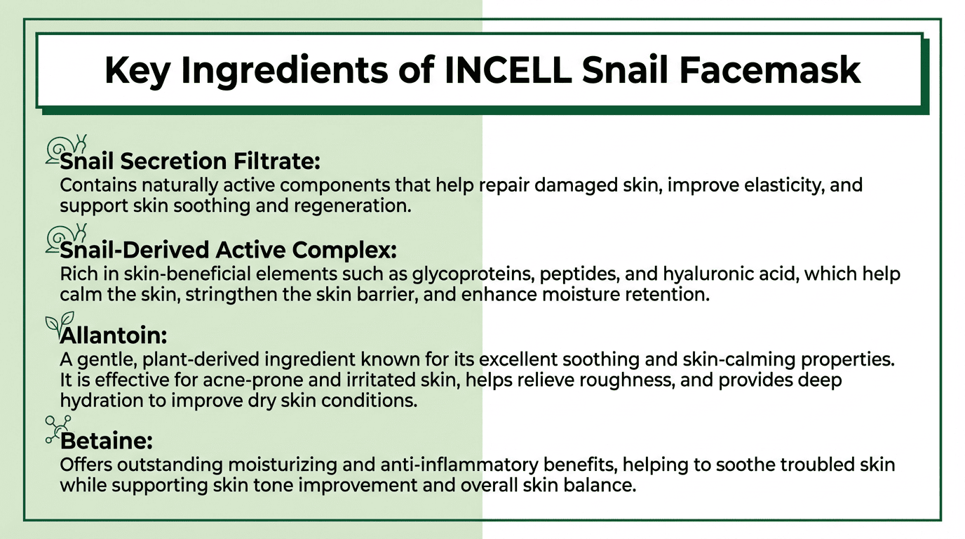 Incell Snail Facemask Key Ingredients